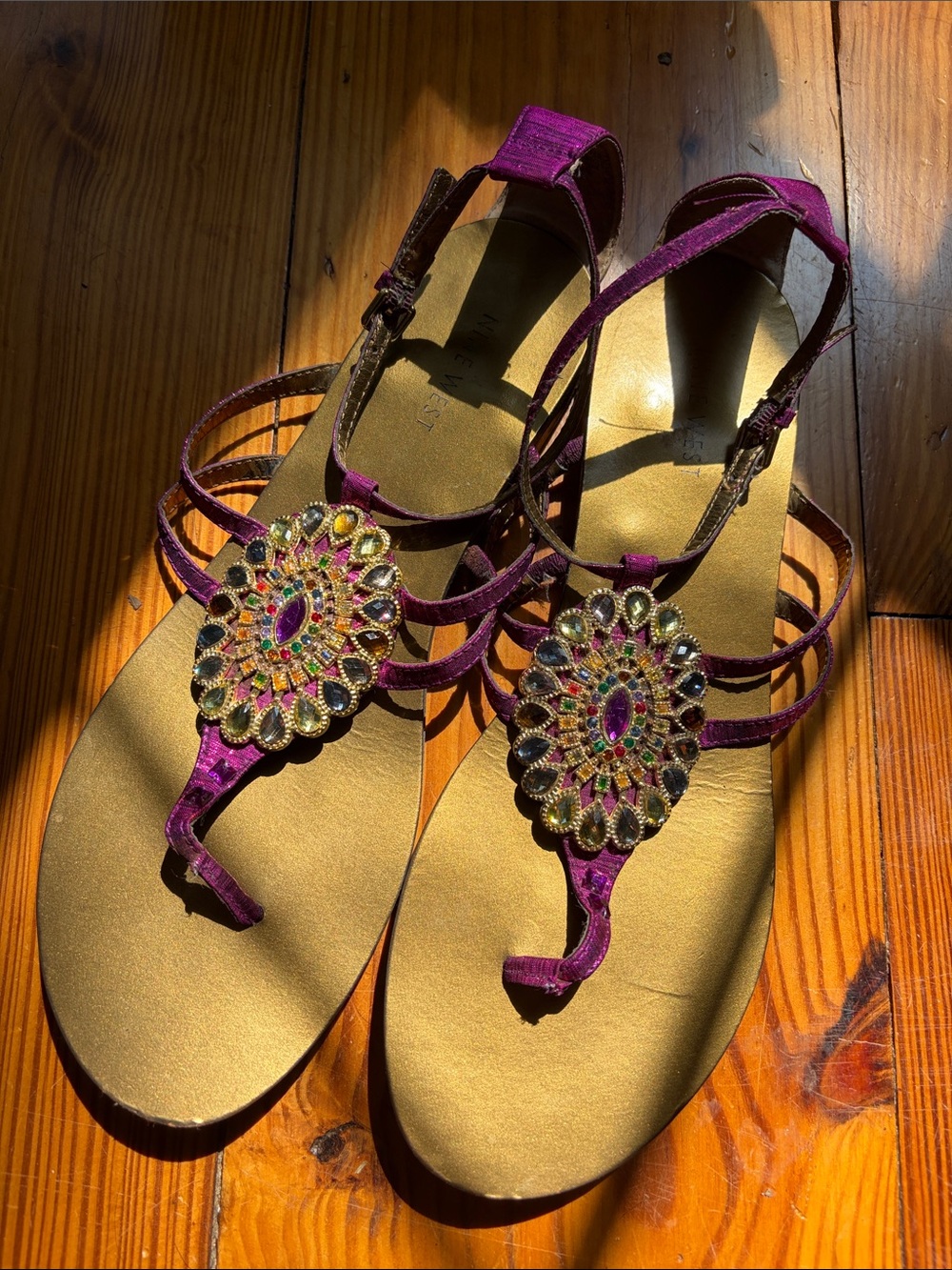 Jeweled and silk sandals